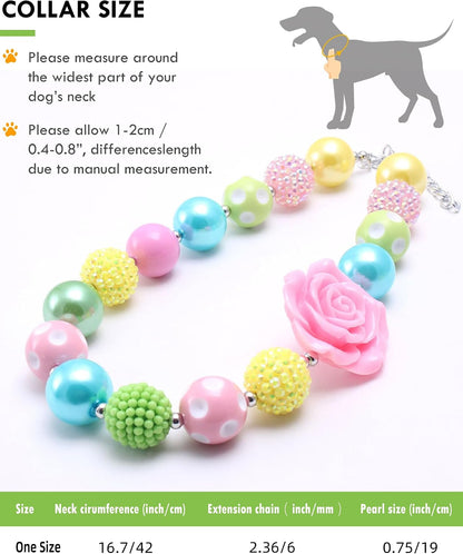 Hosiwei chunky 19mm pearl pet jewelry with pink flower charm accessory detail.