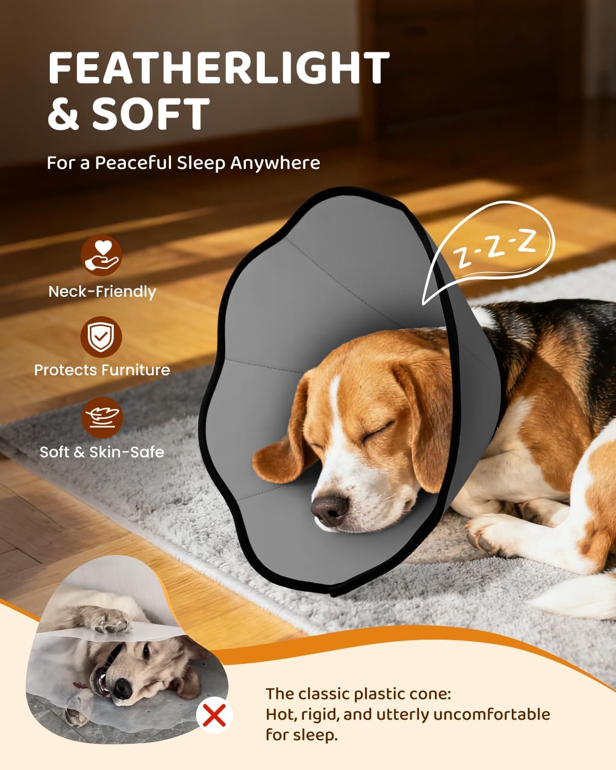 Water resistant dog recovery collar with adjustable drawstring for secure fit