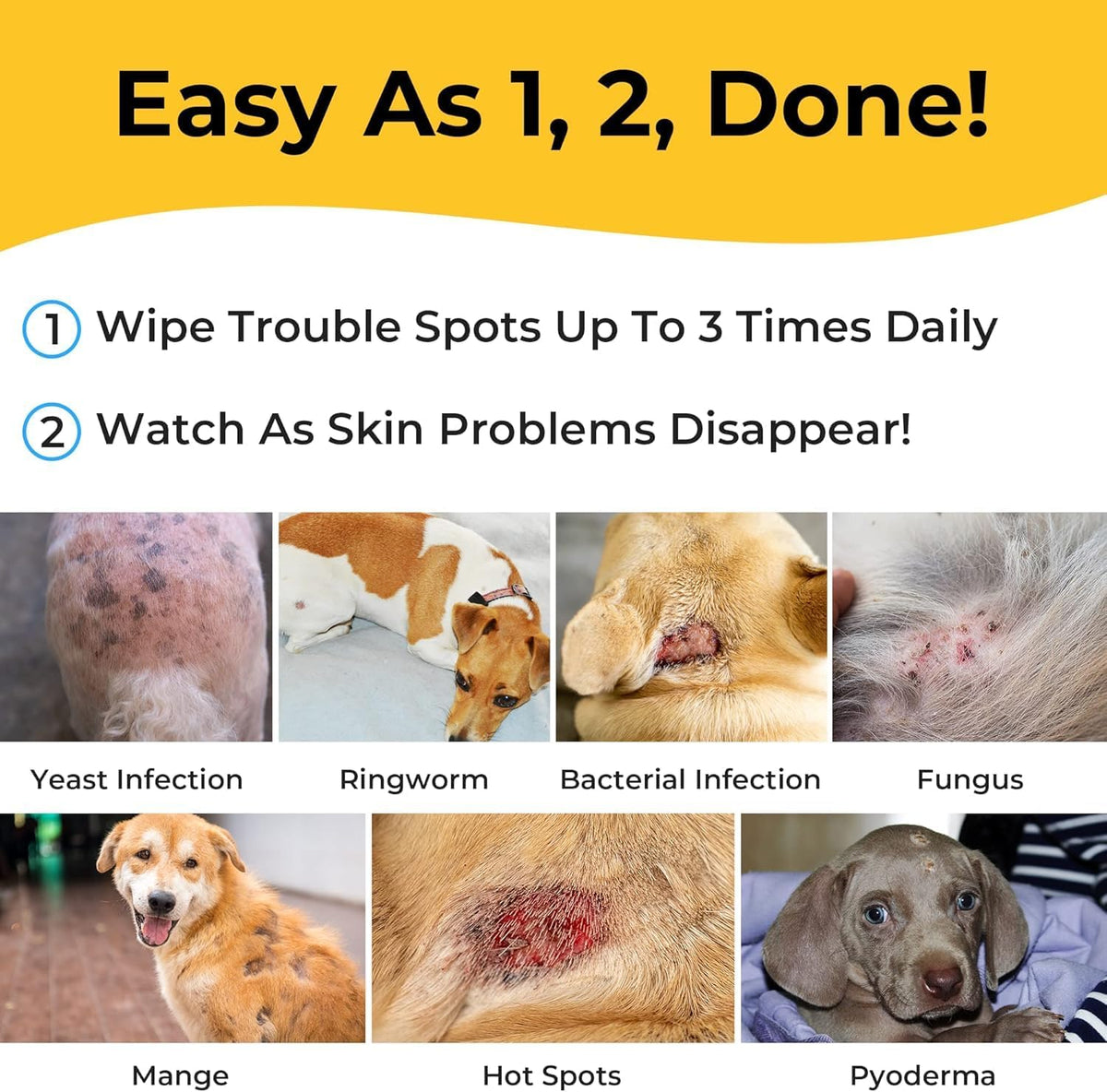 Back label of Smiling Paws Pets Chlorhexidine and Ketoconazole wipes with ingredient details.