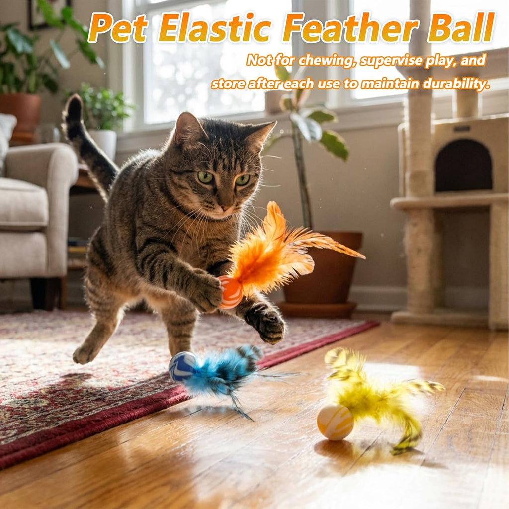 Close up view of the non toxic rubber material and natural feathers of the Yuanan pet toy.