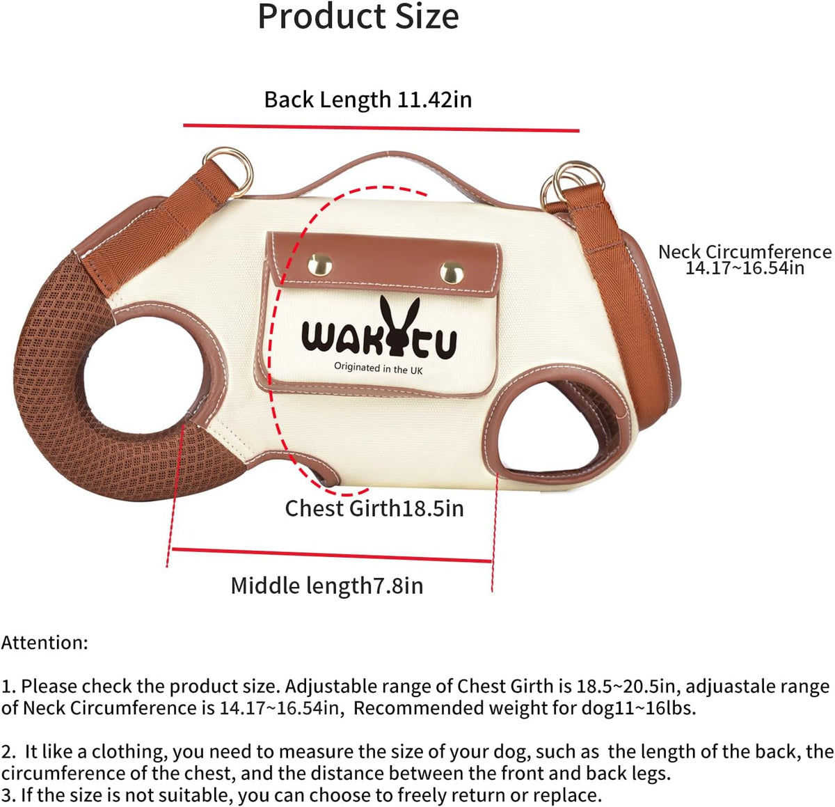 Side view of Wakytu dog carrier harness showing padded straps