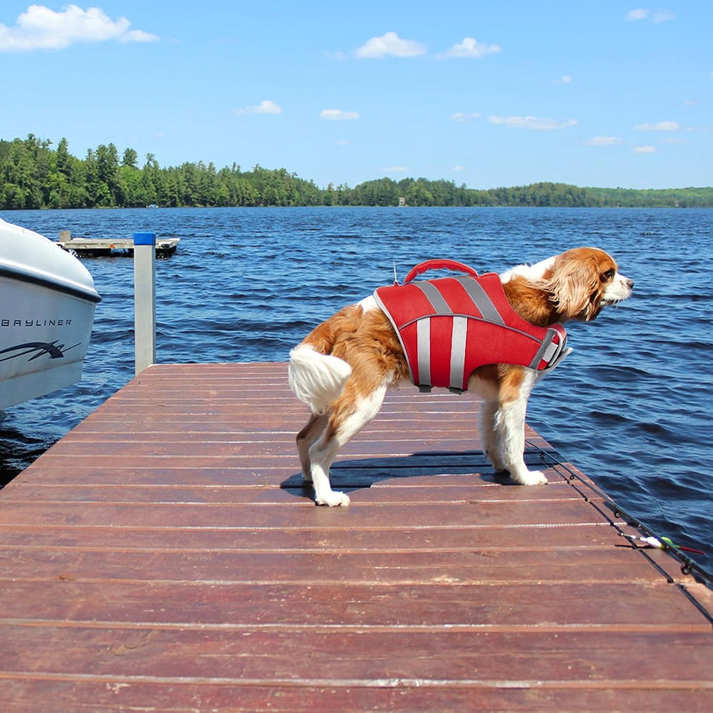 High density pearl foam padding interior of a premium pet swimming vest