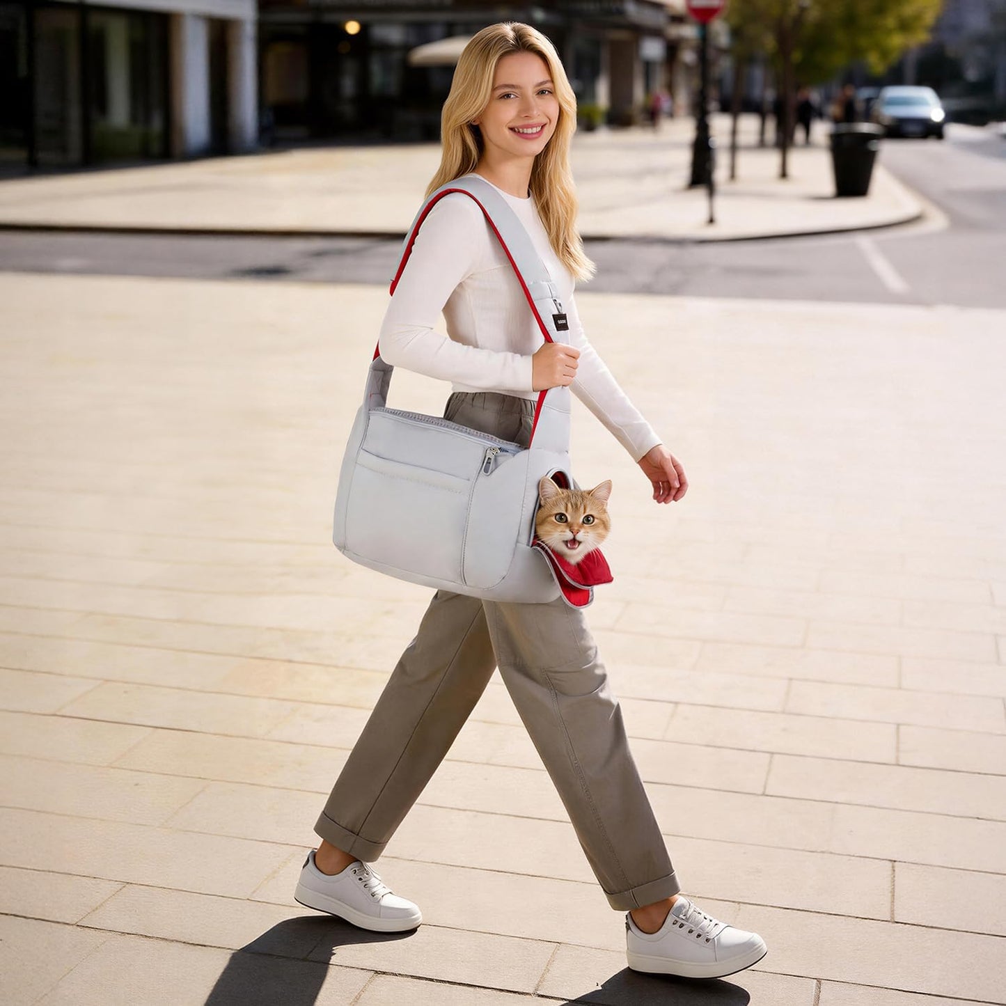 Hands-free pet travel sling bag with adjustable strap