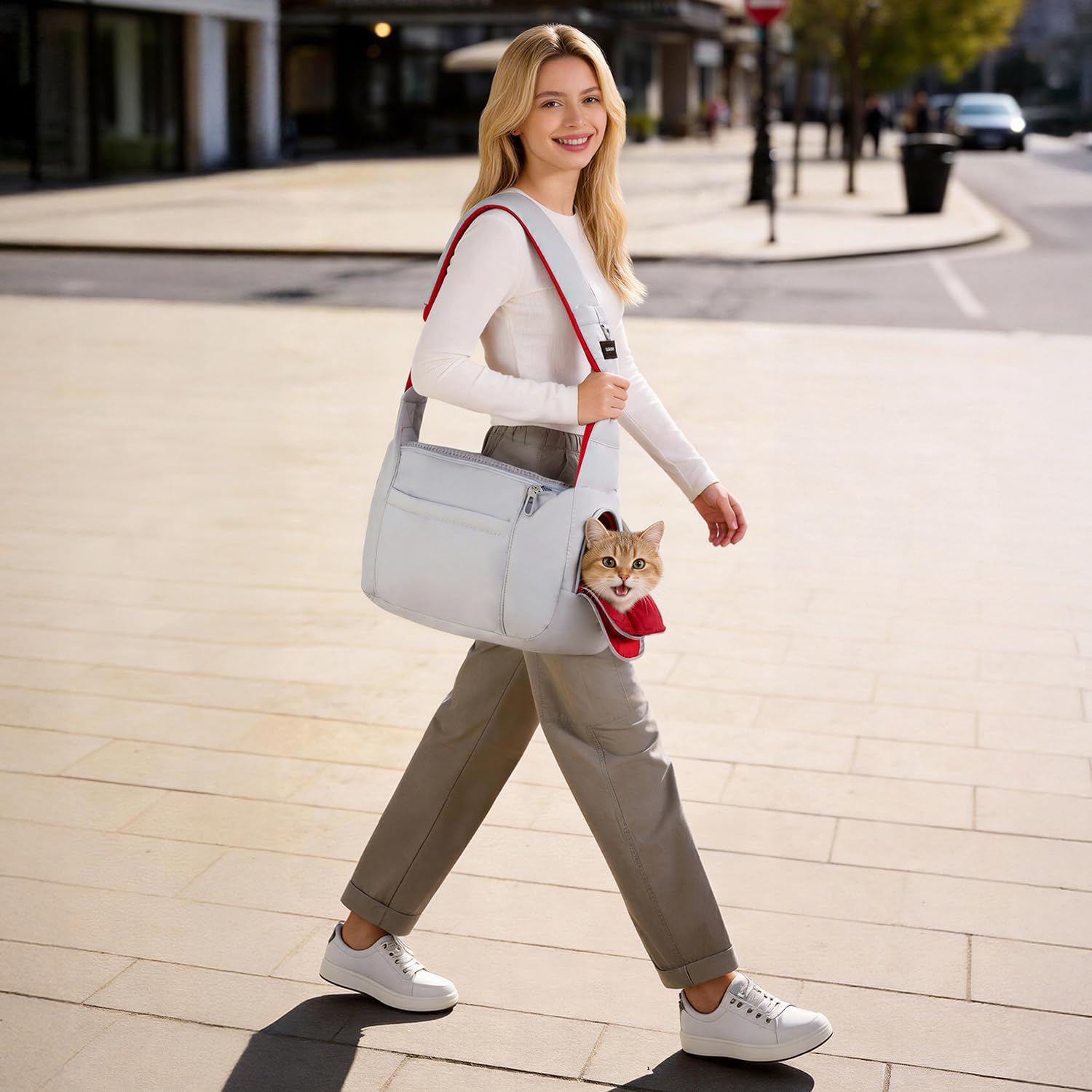 Hands-free pet travel sling bag with adjustable strap