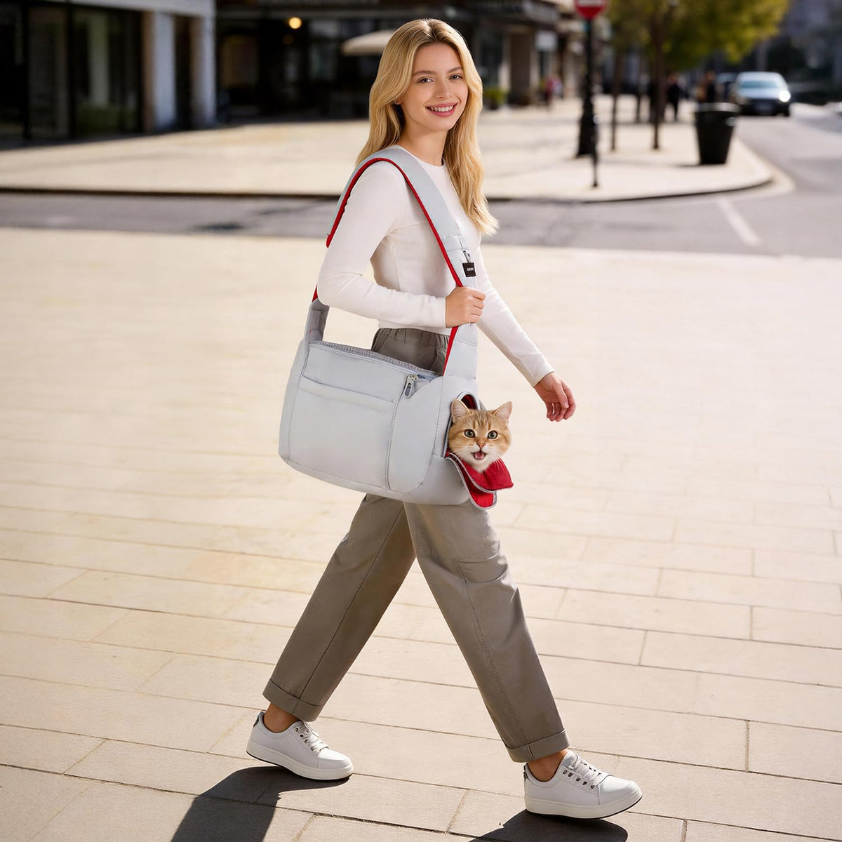 Hands-free pet travel sling bag with adjustable strap