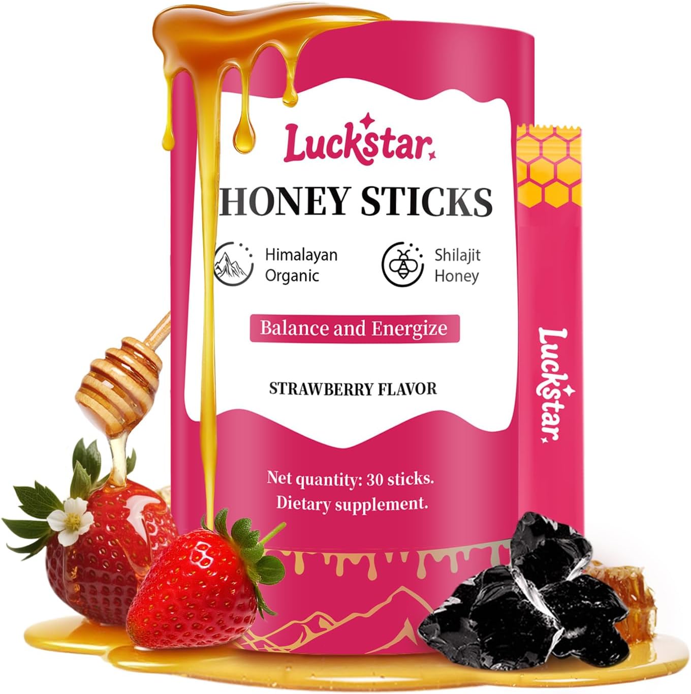 Auixopi strawberry shilajit honey sticks for women front packaging view