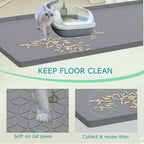 Large gray waterproof cat litter trapping mat under a litter box