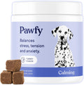 Pawfy Calming Chews for Dogs bottle front view showing natural stress relief treats