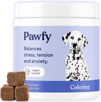 Pawfy Calming Chews for Dogs bottle front view showing natural stress relief treats