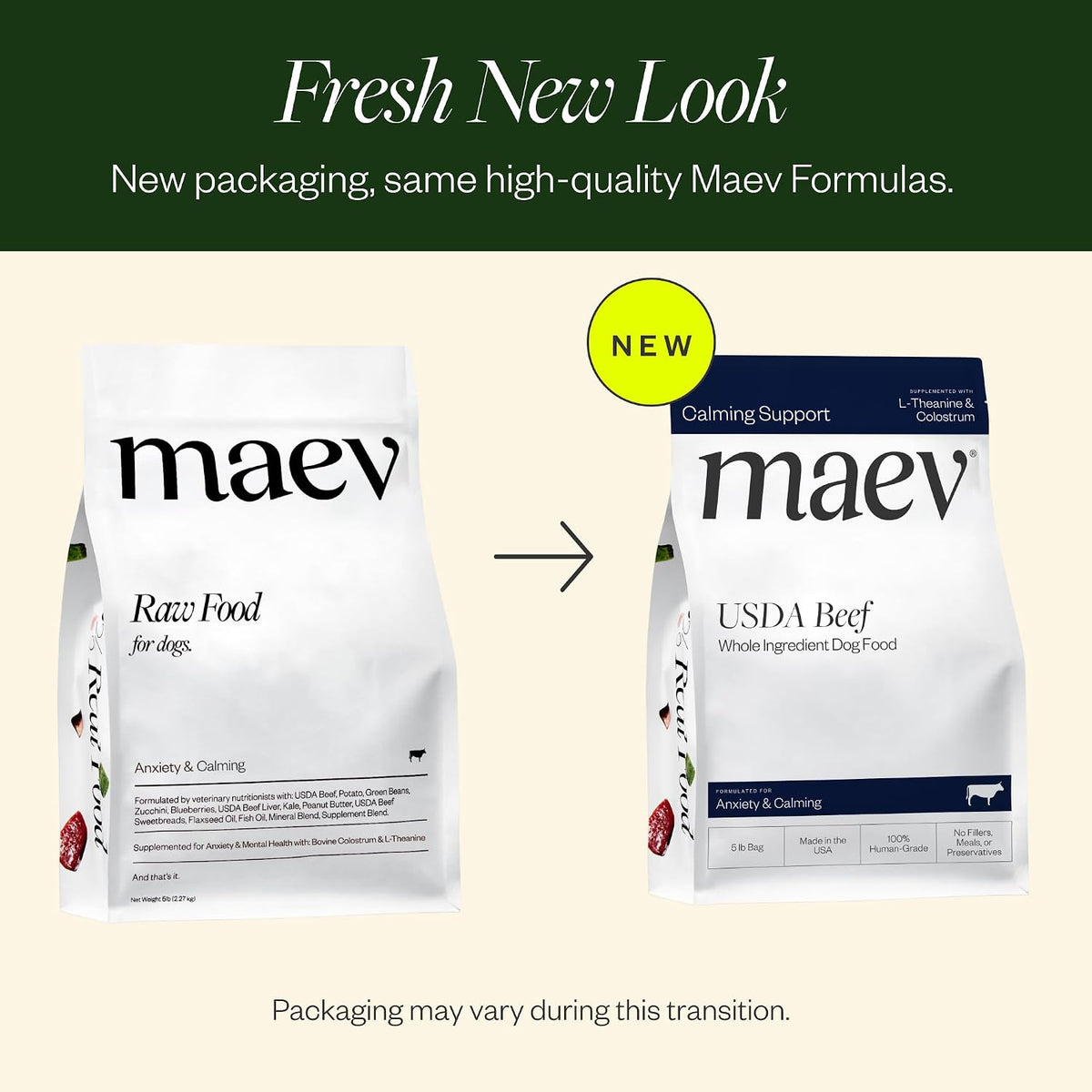 Maev calming dog food formula with colostrum and L-theanine