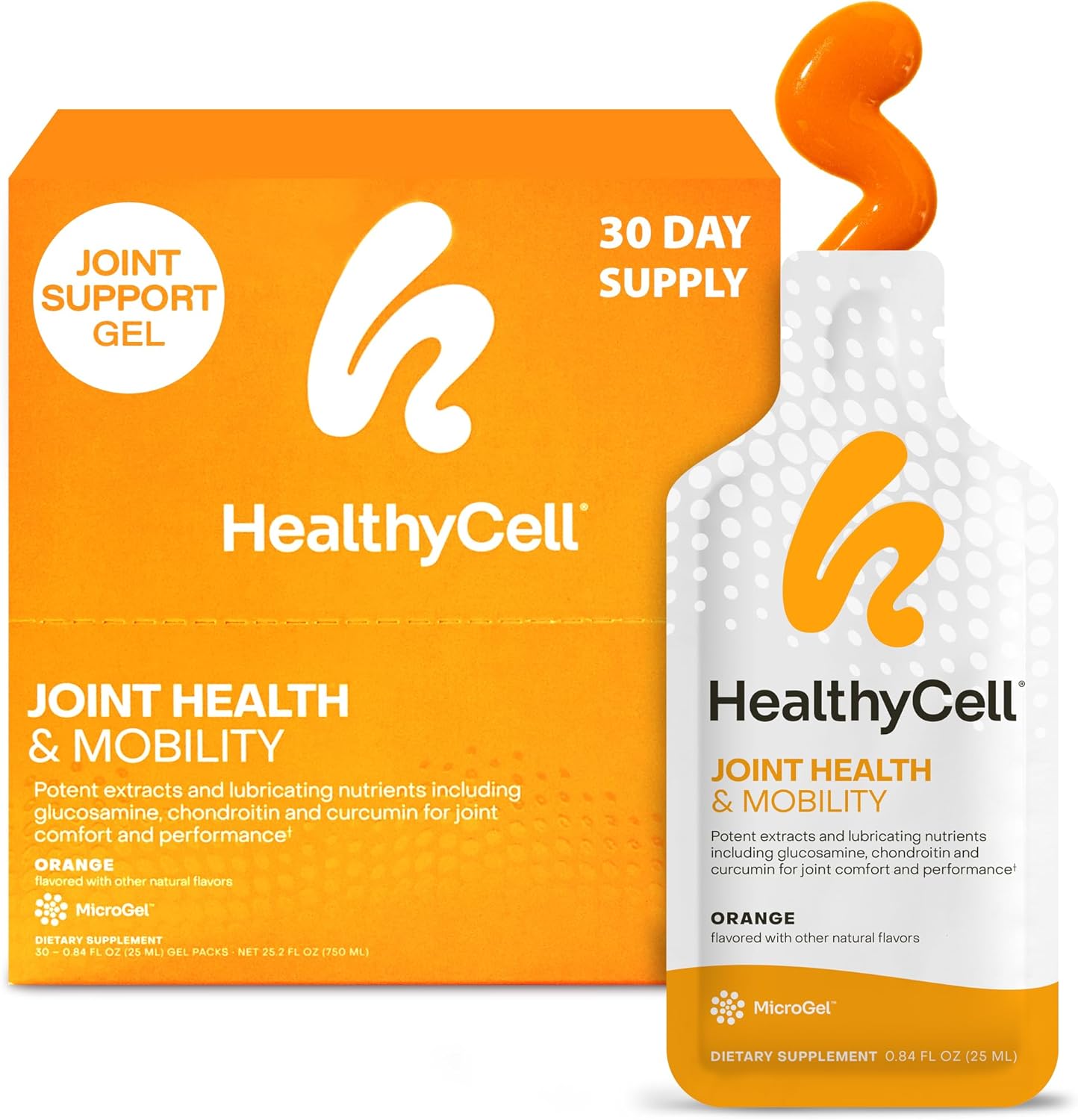 Healthycell Joint Health & Mobility Daily Liquid Supplement - Joint Support Supplement, Inflammation Response, Cartilage & Flexibility with Curcumin, Glucosamine & Chondroitin - 30 Gel Packs - Image 1