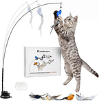 Whiskertons Interactive Bird Simulation Cat Toy Set front view showing suction base and flexible wire.