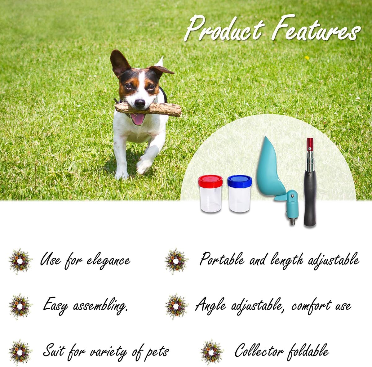 QMARK pet urine collection kit showing leak proof storage jars