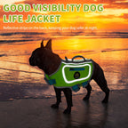Small dog life vest with dual side pockets and integrated poop bag dispenser hole.