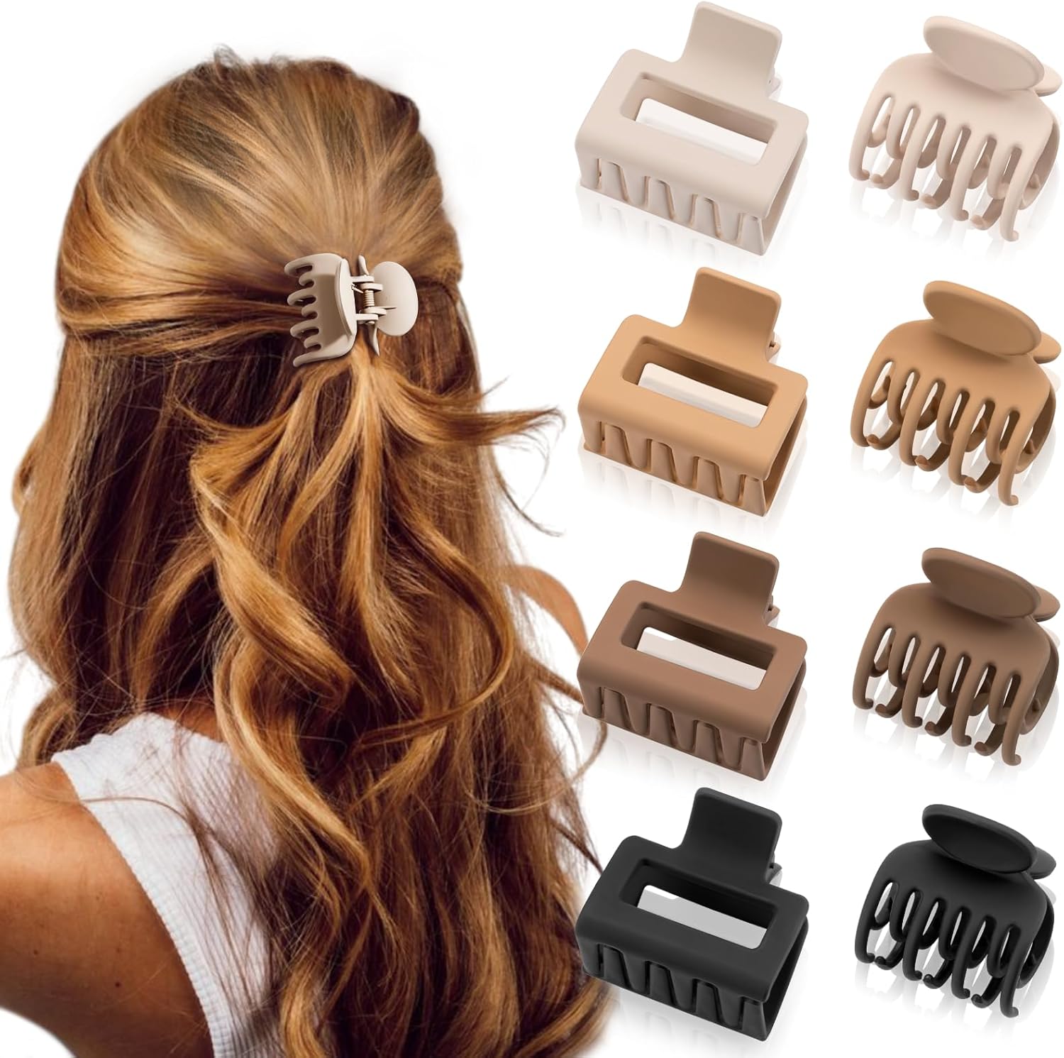 Depoka matte hair clips front view displaying four neutral colored claw clips for fine hair styling.
