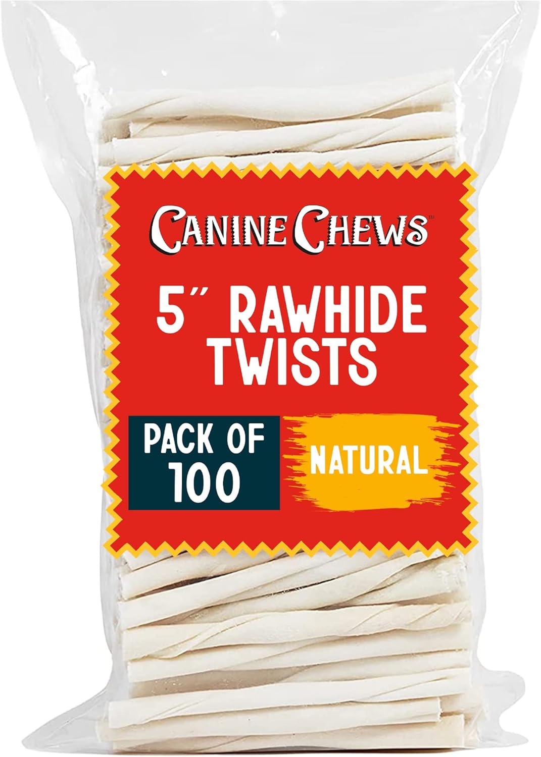 Canine Chews Small Rawhide Twists for Dogs - Pack of 100 5" Beef Flavored Rawhide Sticks for Small Dogs & Puppies - Protein Dense Beef Flavored Rawhides for Dogs - Natural Dog Rawhide Sticks - Image 10