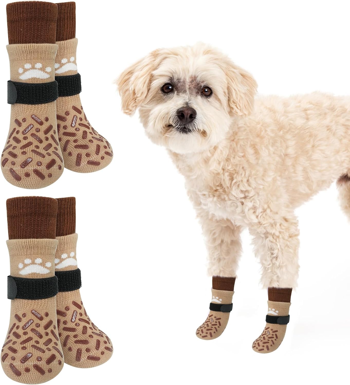 SCENEREAL Anti Slip Dog Socks to Prevent Licking Paws, Dog Shoes for Hot/Cold Pavement, Paw Protector Traction Control on Hardwood Floor, Dog Shoes Booties for Puppy Small Medium Large Senior Dogs - Image 13