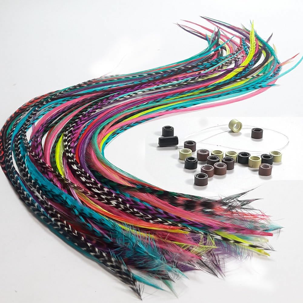 Feather Hair Extensions real rooster feathers kit front view