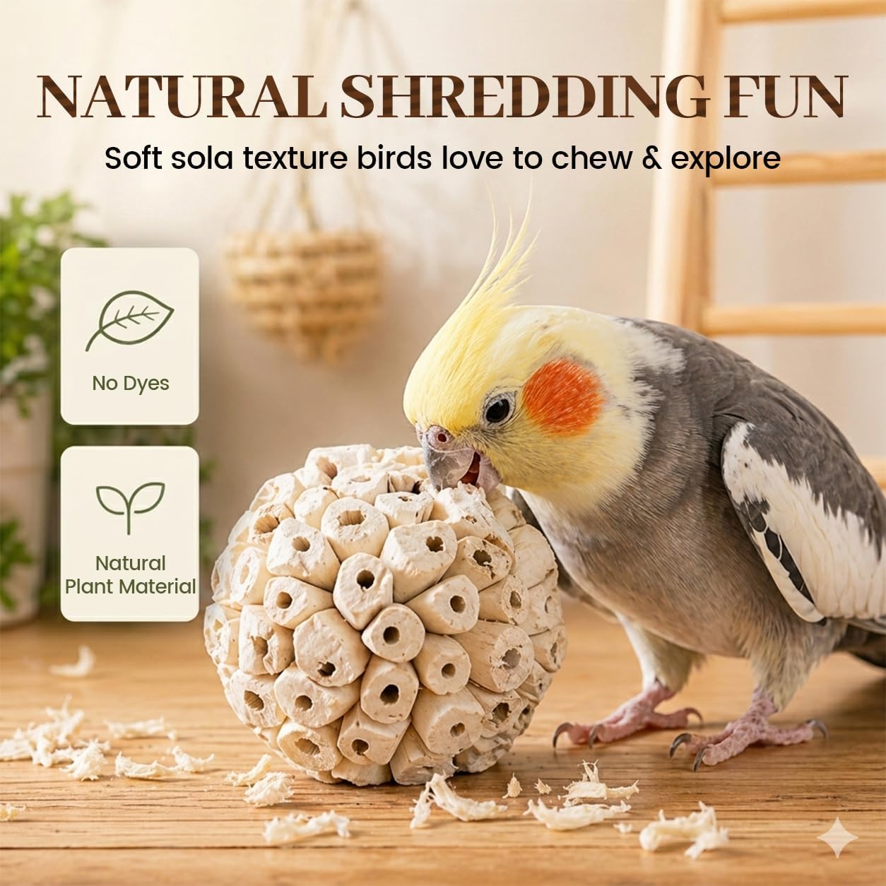 Zephyriel parrot shredding toy sola balls hanging option inside a bird cage for enhanced enrichment