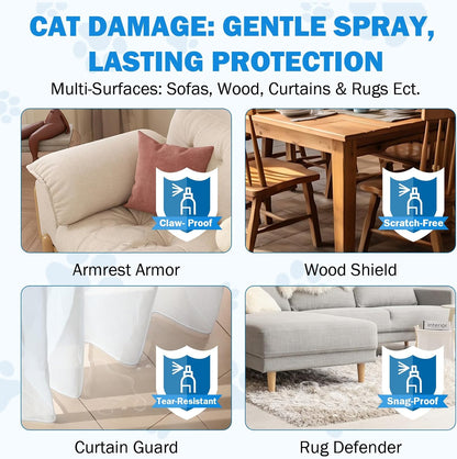 Anti scratch cat spray being applied to a fabric couch cushion