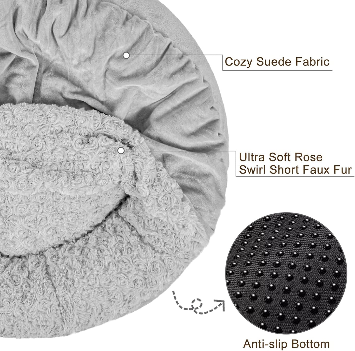 Top view of 23 inch round anti-anxiety pet bed