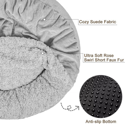 Top view of 23 inch round anti-anxiety pet bed