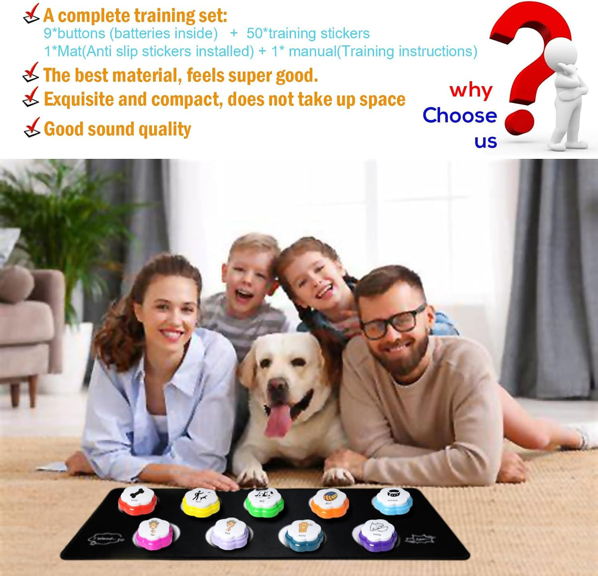 ANLIKY talking buttons set demonstrating the soft press mechanism designed for both small and large dogs