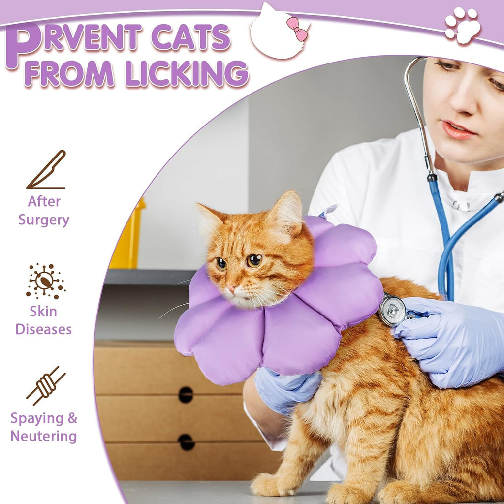 Waterproof purple cat recovery collar with wavy edges side view