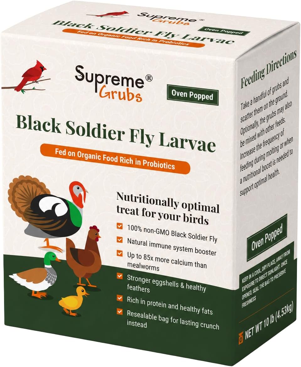 Back of the Supreme Grubs bag showing ingredients and feeding instructions.
