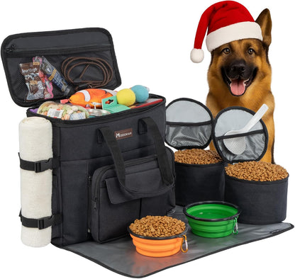 Modoker pet travel bag attached to a rolling suitcase handle sleeve