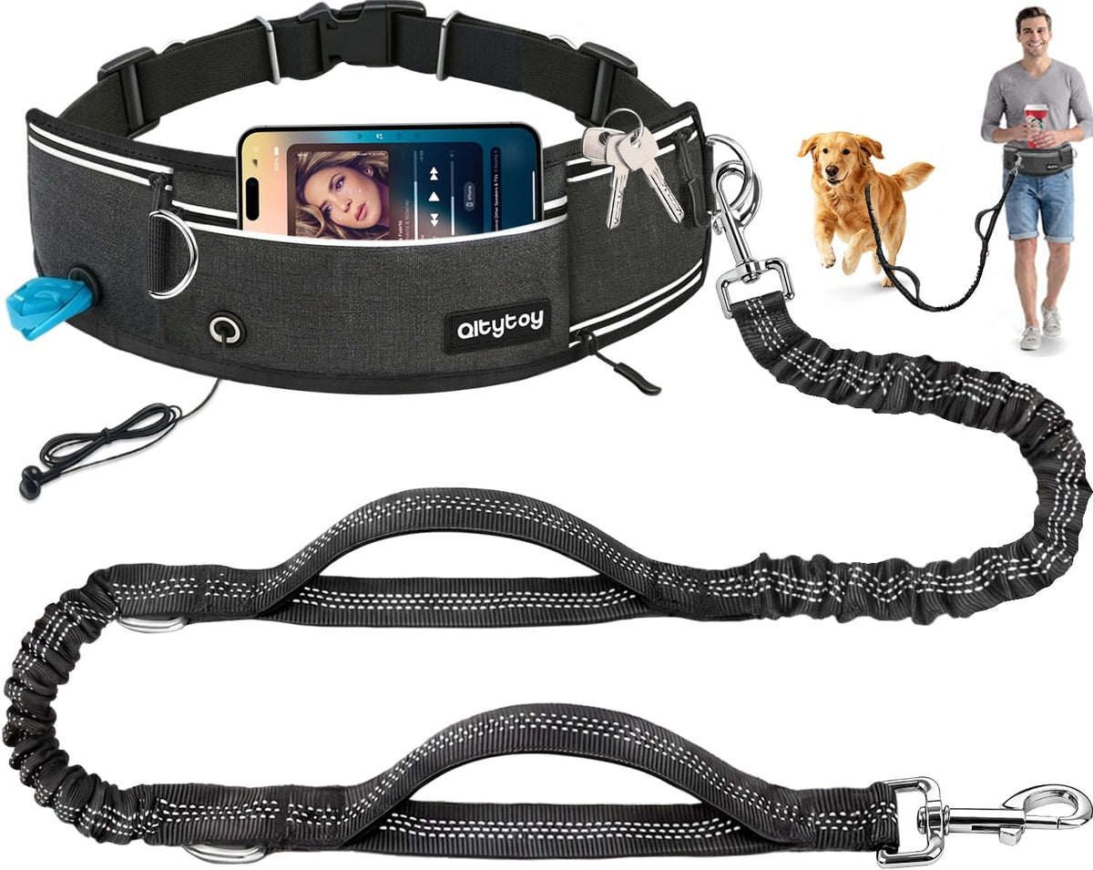 iYoShop hands free dog leash front view heavy duty retractable running belt