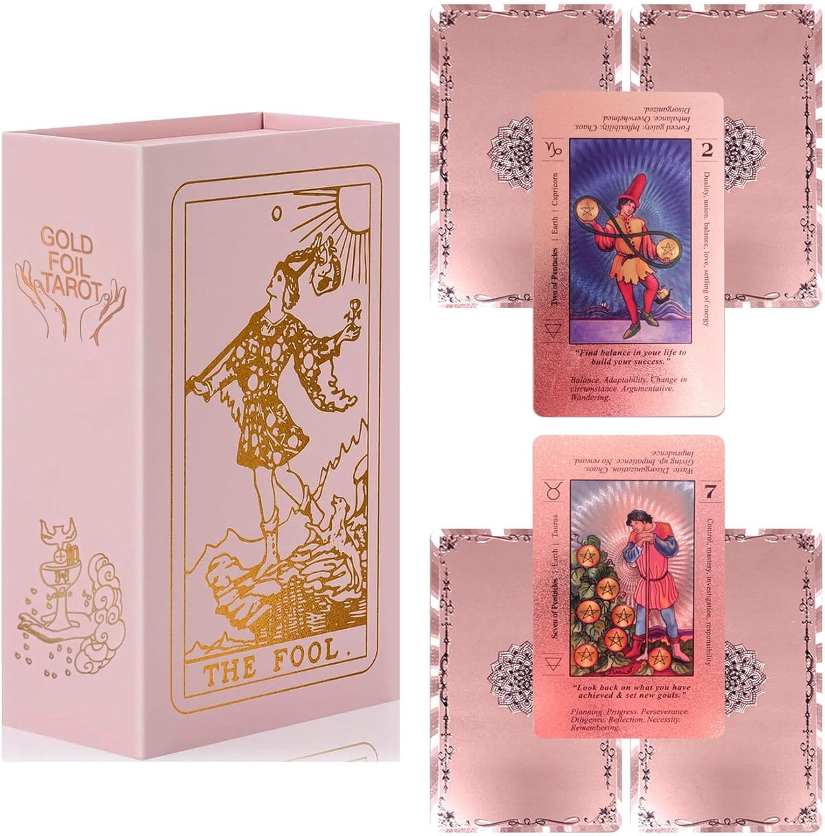 Linsina pink tarot deck for beginners with guidebook front view