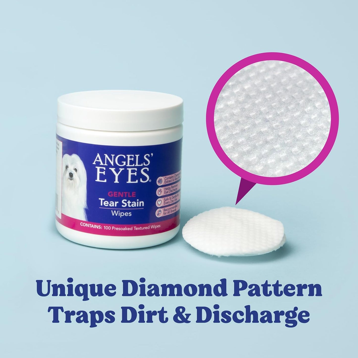 Hypoallergenic dog eye wipes with aloe vera and chamomile