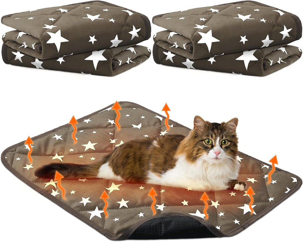 Namalu 4 Pack Self Warming Cat Bed Self Heating Cat Mat Star Pattern Soft Dog Crate Pad Thermal Pet Mat Anti Slip Kennel Dog Washable Warming Bed for Outdoor Indoor(12 x 12 Inch,Brown) - Image 15
