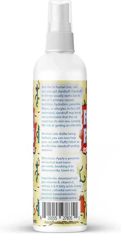 Waterless cat dander treatment spray bottle showing the back label