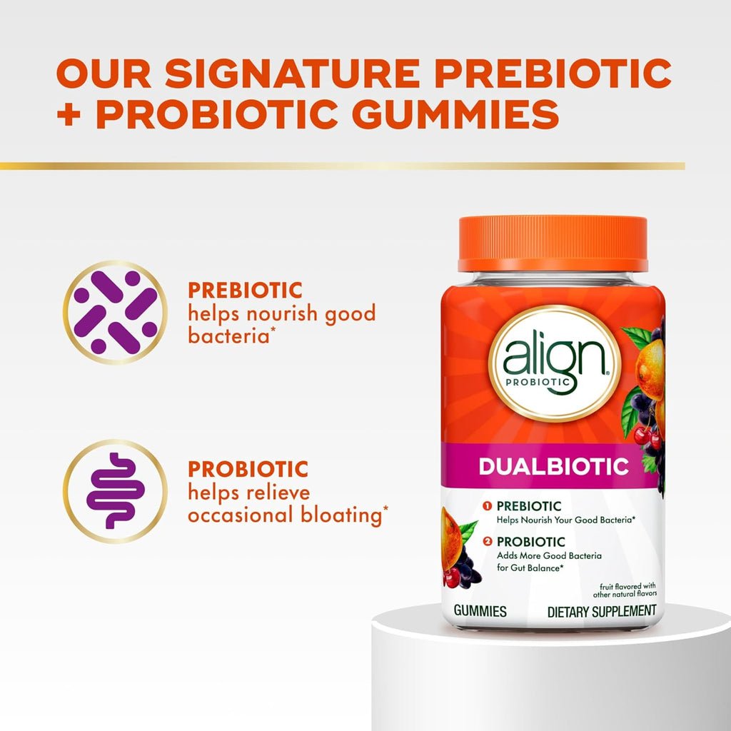 Align probiotic gummies highlighting natural fruit flavors
