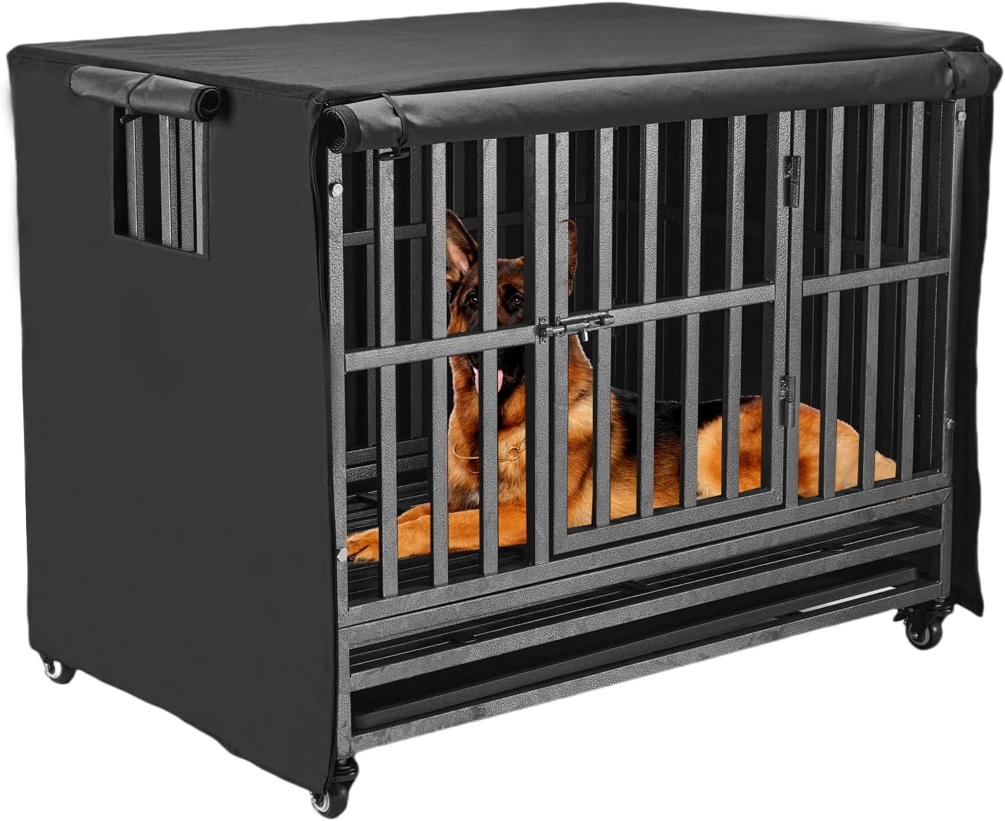 M JJYPET 48 inch heavy duty dog crate cover front view blackout kennel protection