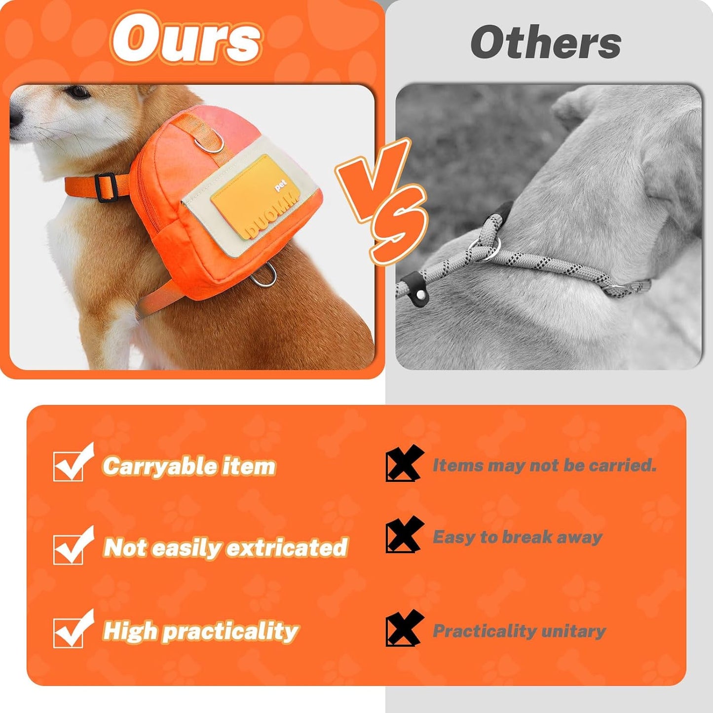 Bagentry adjustable dog harness with matching orange leash attachment close up