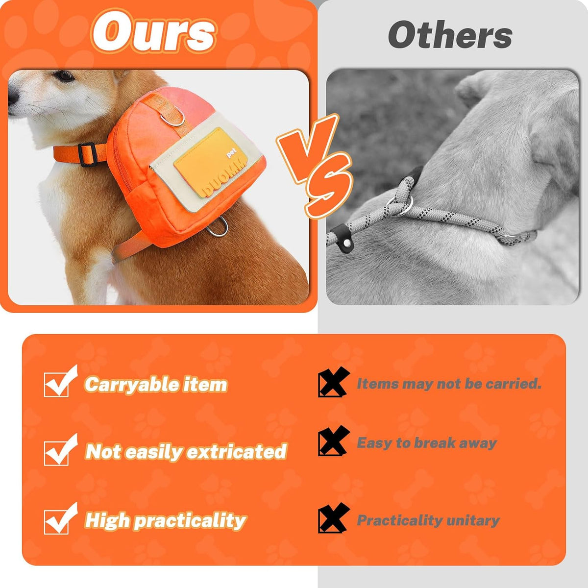 Bagentry adjustable dog harness with matching orange leash attachment close up
