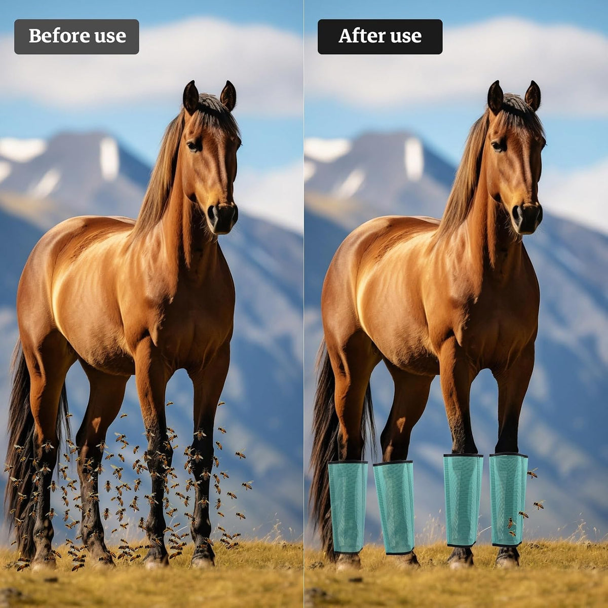 Side view of KILILIUN horse leg guards showing the loose-fitting anti-rub design