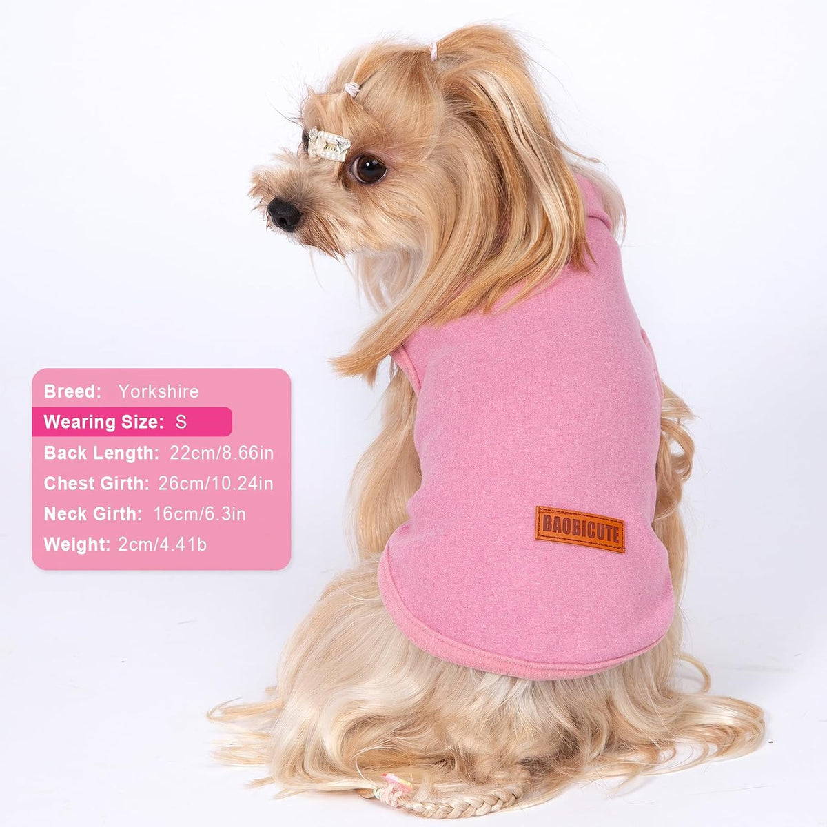 BAOBICUTE purple pet pullover sweatshirt modeled on a small dog