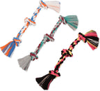Mammoth colorful tug rope toy sitting on a flat surface demonstrating its size