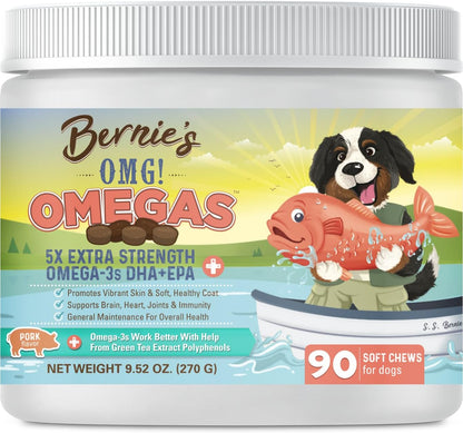 Bernie's OMG! Omegas Chews for Dogs - 5X Extra Strength DHA+EPA, Fish Oil, Healthy Skin & Coat, Allergy Relief, Joint Supplement (Salmon Flavor) - Image 9