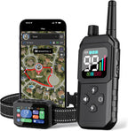 Aweec GPS Wireless Dog Fence main front view showing the sleek black digital collar and remote controller.