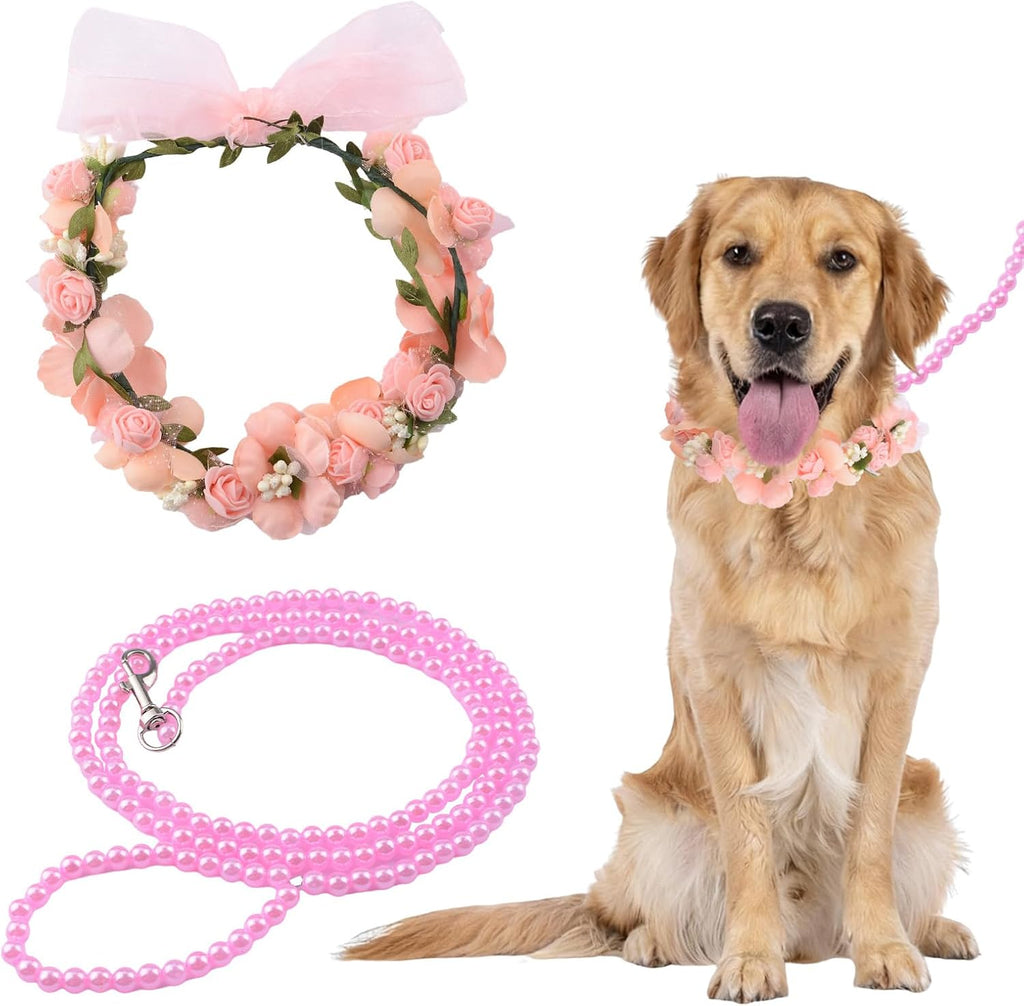 Slcinwzdt premium floral dog wreath showing the detailed craftsmanship of the artificial ribbons and blossoms.