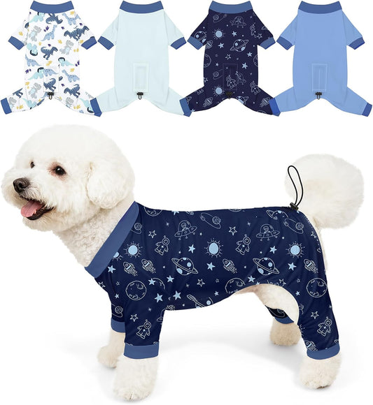 Bienbee dog pajamas four pack front view cute printed puppy recovery suits
