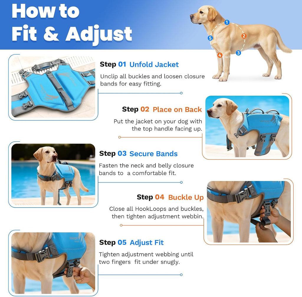 High buoyancy dog flotation vest in bright pink color floating in a pool.