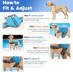High buoyancy dog flotation vest in bright pink color floating in a pool.