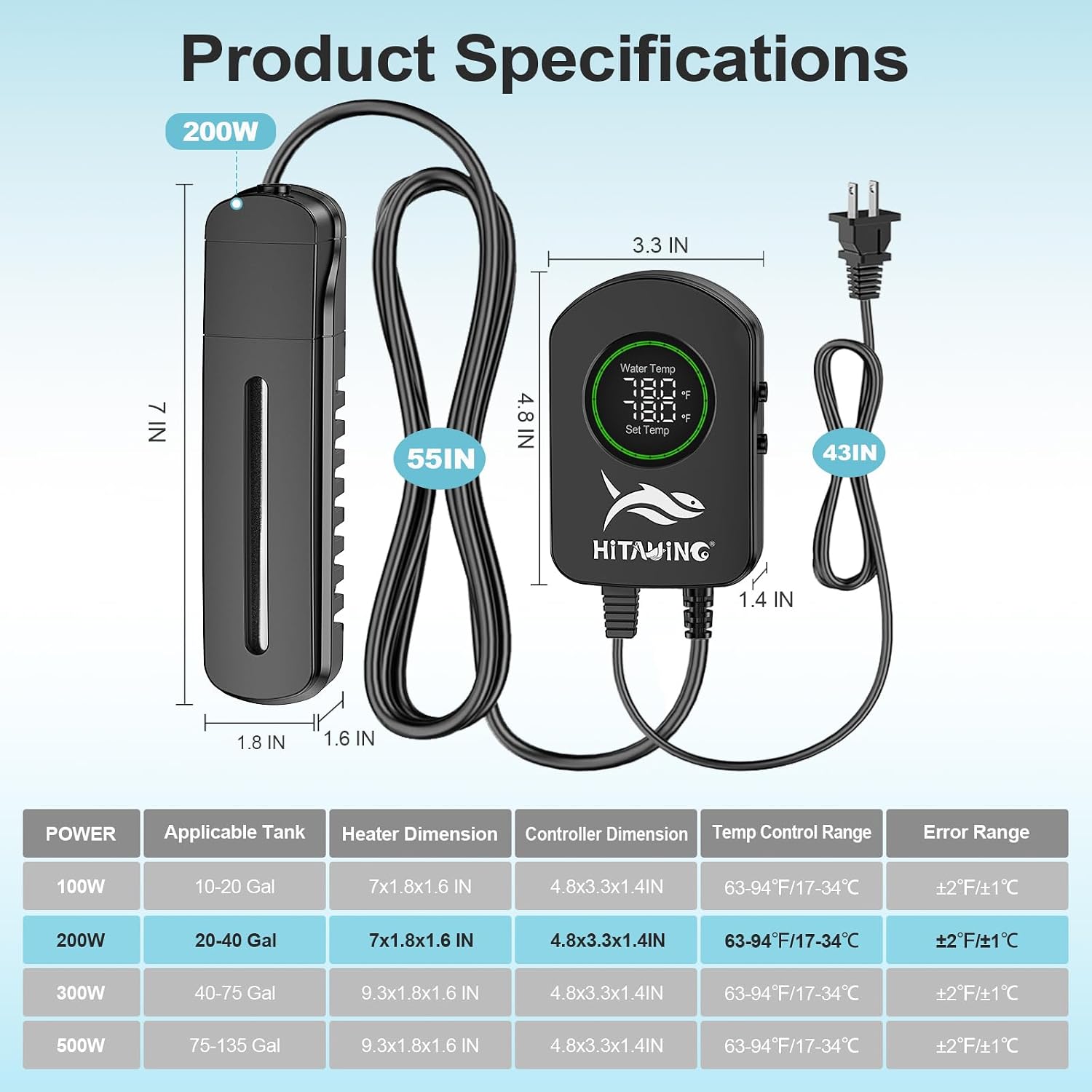 HiTauing aquarium heater packaging and contents