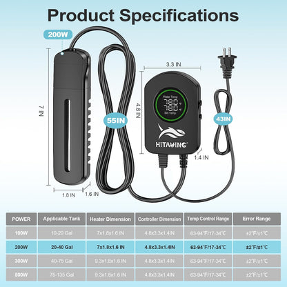 HiTauing aquarium heater packaging and contents